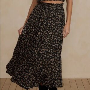 Brand New Rylee and Cru Ruffle Tiered Maxi Skirt | Dark Floral